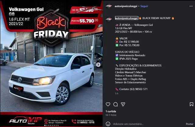 Carro Volkswagen Gol 2022 1.6 (Flex)