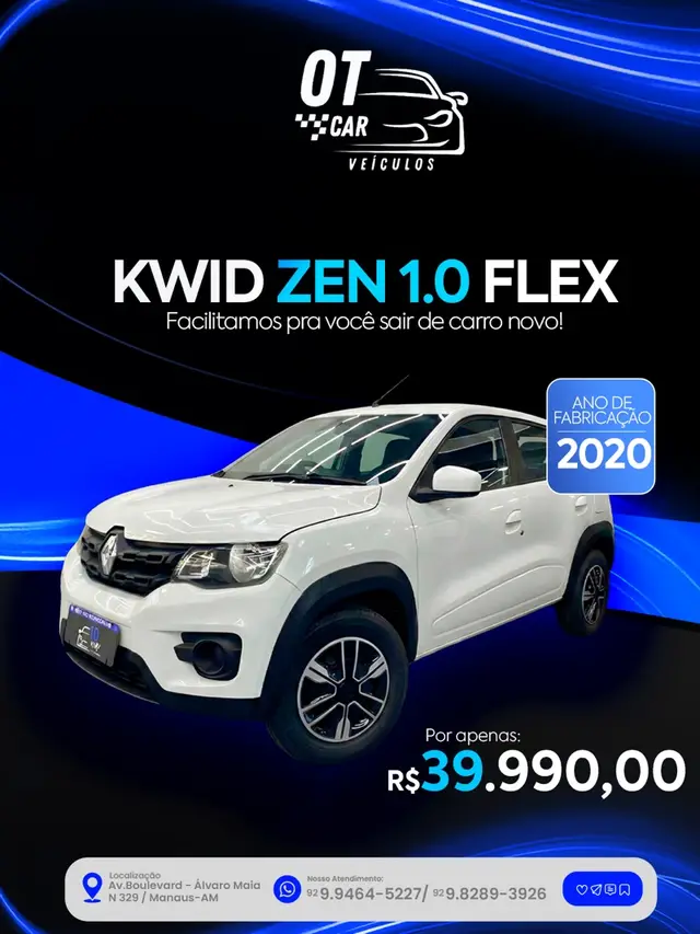 Carro Renault Kwid 2020 Zen 1.0 12v SCe (Flex)