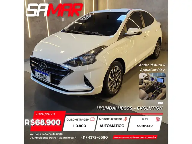 Carro Hyundai HB20S 2020 1.0 TGDI FLEX EVOLUTION AUTOMÁTICO