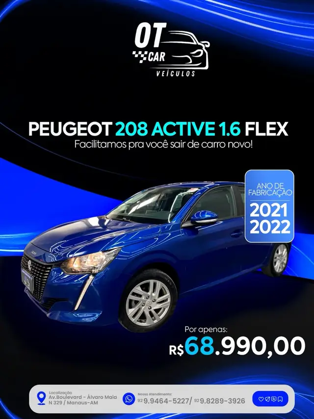 Carro Peugeot 208 2022 Active 1.6 Flex 16V 5p Aut.
