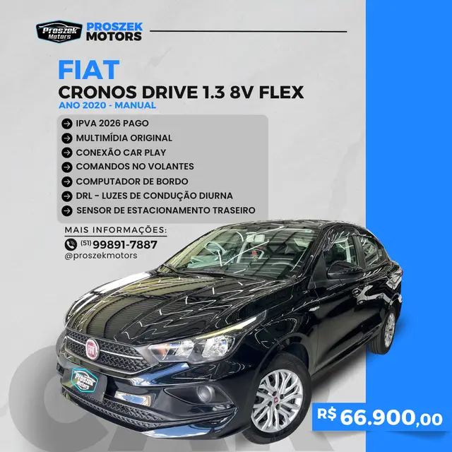 Carro Fiat Cronos 2020 1.3 Drive Firefly (Flex)