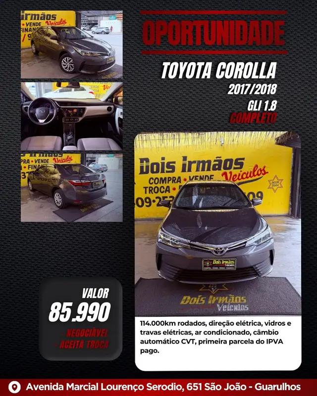 Carro Toyota Corolla 2018 1.8 Dual VVT-i GLi (Flex)
