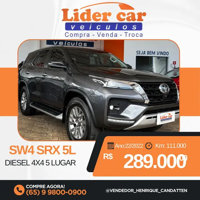 Carro Toyota SW4 2022 SRX 2.8 turbodiesel 5L 4x4 (Aut)