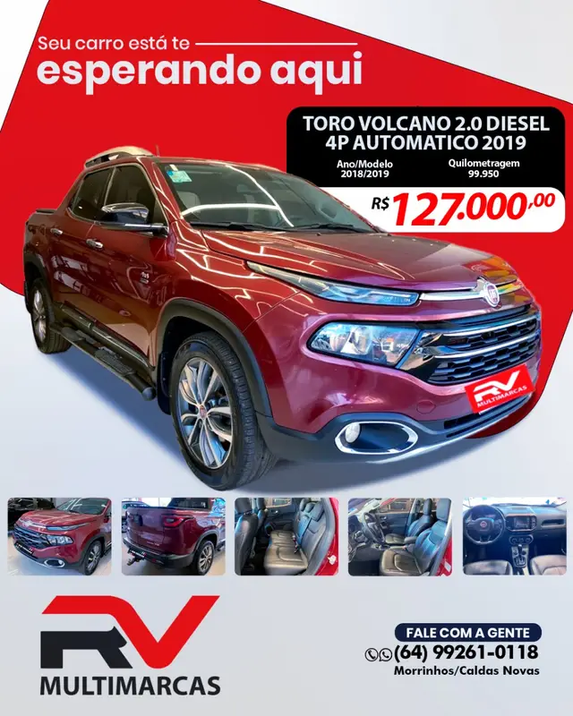 Carro Fiat Toro 2019 Volcano 2.0 diesel AT9 4x4
