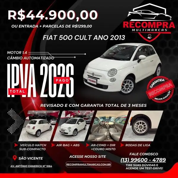 Carro Fiat 500 2013 Cabrio 1.4 16V