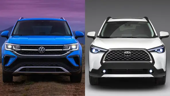 Toyota Corolla Cross e VW Taos chegam mais baratos e mais equipados aos consumidores EUA. Brasil sai no prejuízo