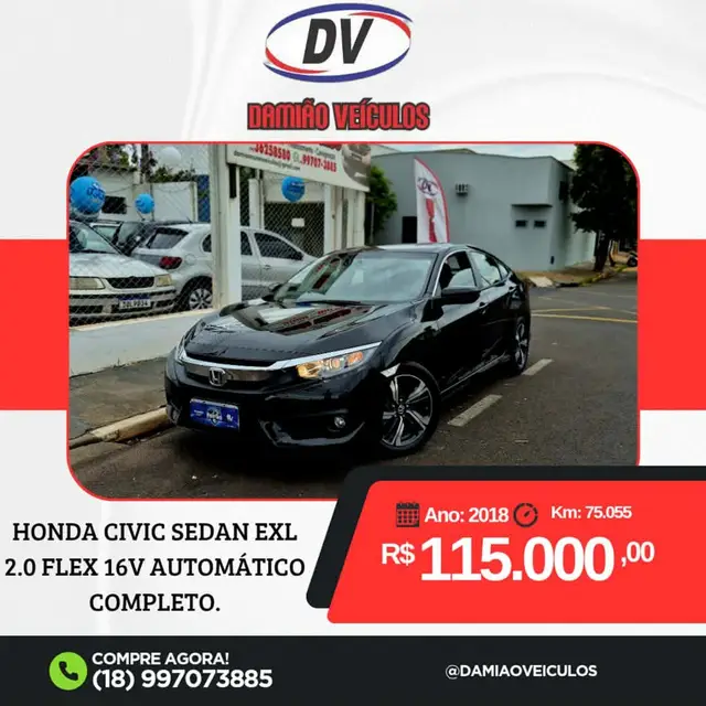 Carro Honda Civic 2018 EXL 2.0 i-VTEC CVT