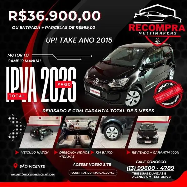 Carro Volkswagen Up! 2015 1.0 12v E-Flex black up!