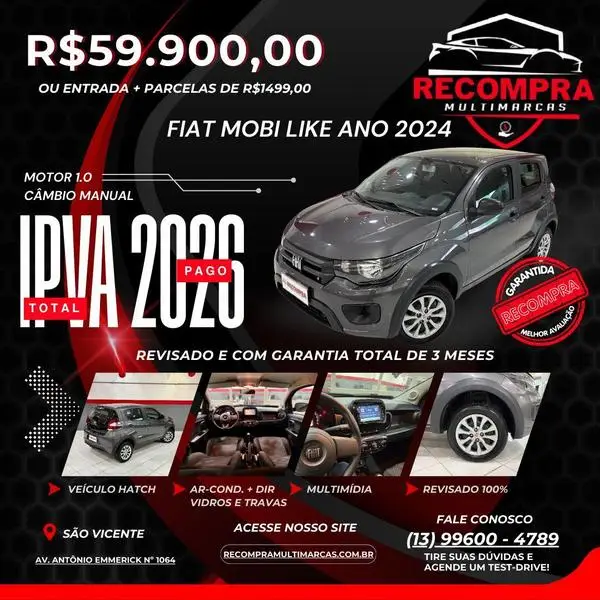Carro Fiat Mobi 2024 Like 1.0