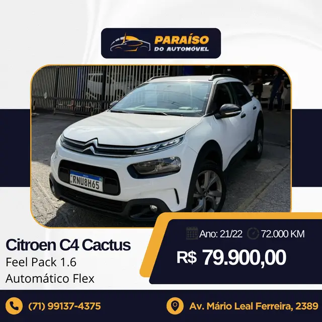 Carro Citroën C4 Cactus 2022 1.6 Feel Pack (Aut) (Flex)