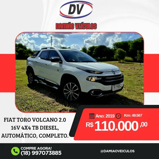 Carro Fiat Toro 2019 Volcano 2.0 diesel AT9 4x4