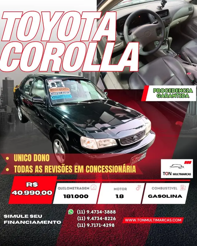 Carro Toyota Corolla 2001 Sedan XEi 1.8 16V (aut)