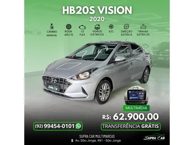 Carro Hyundai HB20S 2020 1.6 16V FLEX VISION MANUAL