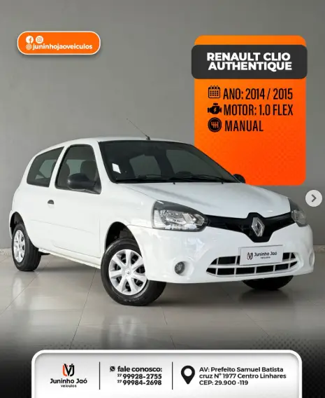 Carro Renault Clio 2015 Authentique 1.0 16V (Flex) 2p