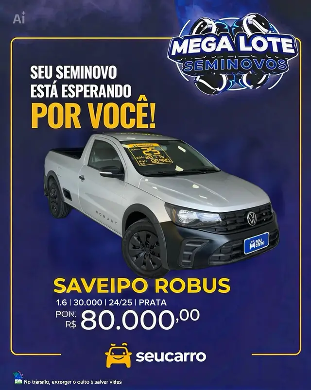 Carro Volkswagen Saveiro 2025 Robust Total Flex 16V