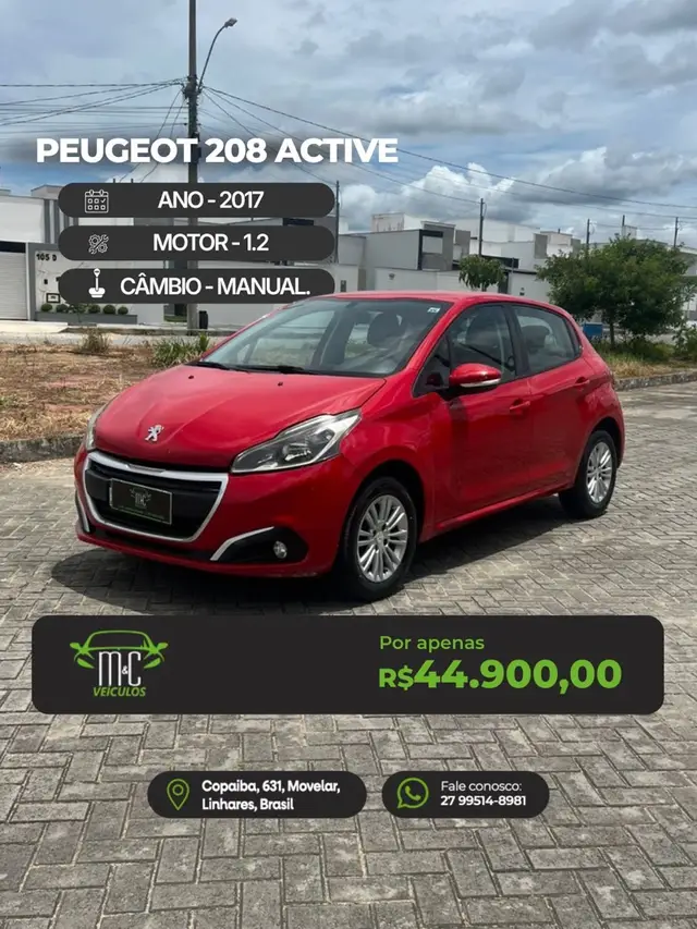 Carro Peugeot 208 2017 Active Pack 1.2 12V (Flex)