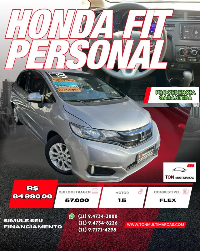 Carro Honda Fit 2019 1.5 16v Personal CVT (Flex)