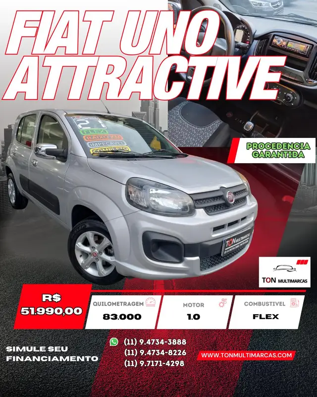 Carro Fiat Uno 2021 Attractive 1.0