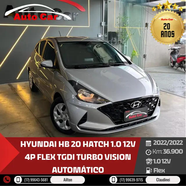 Carro Hyundai HB20 2022 1.0 Vision TGDI (Aut.) (Flex)