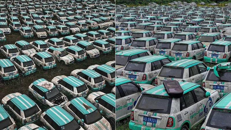 O gigantesco cemitério chinês de carros elétricos para compartilhamento