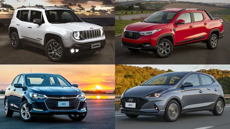 Carros mais vendidos do semestre por categoria: hatch, sedan, SUV e picape