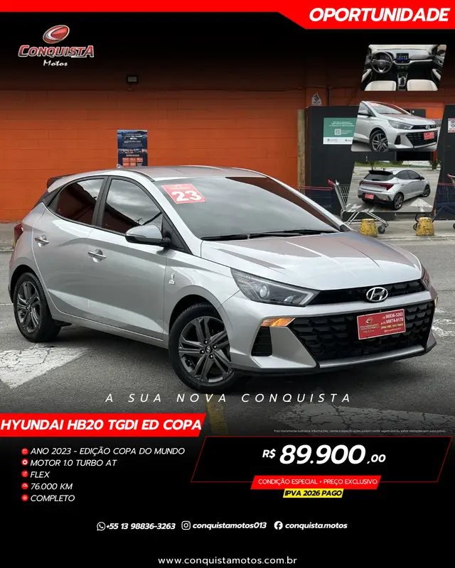 Carro Hyundai HB20 2023 Copa do Mundo 1.0 TGDI (Aut.)